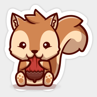 Cute Squirrel Eating Nut Cartoon Sticker